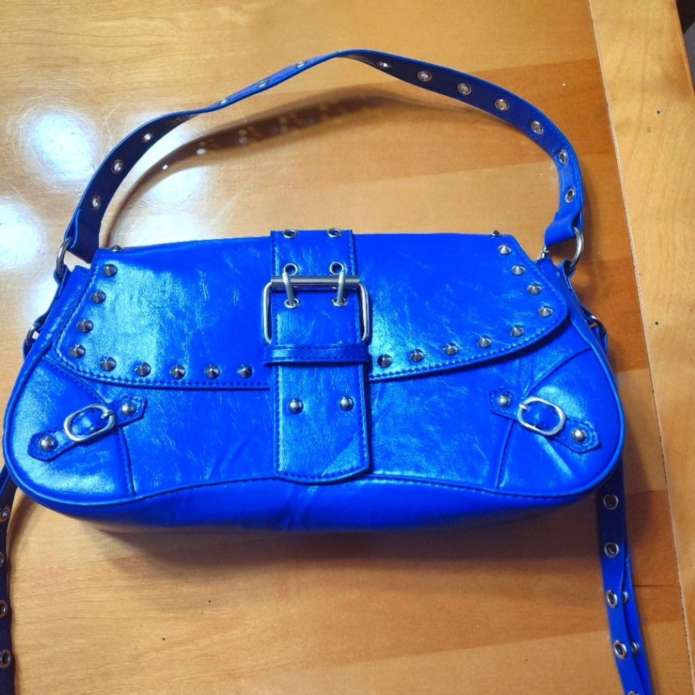 Vibrant Blue Studded Shoulder Bag